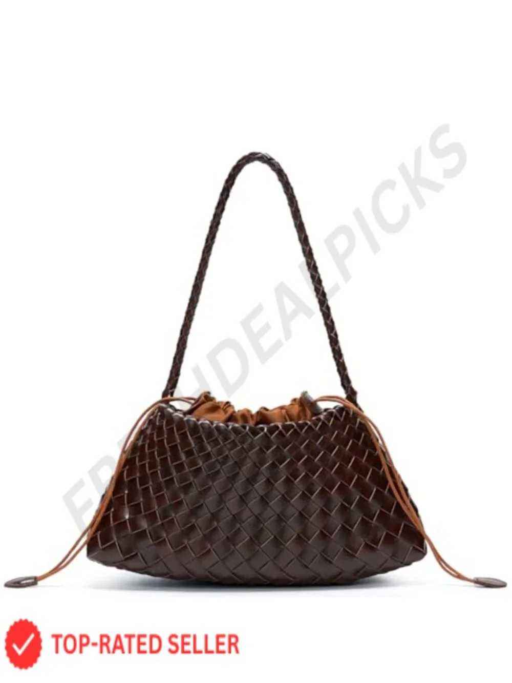 Vegan Leather Woven Hobo Shoulder Bag Drawstring Pouch Purse